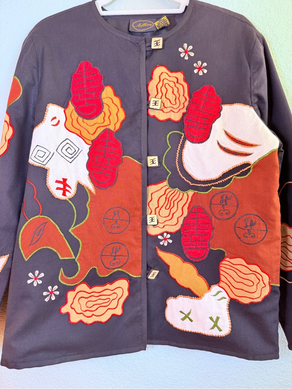 Vintage Allure Handmade Quilted Embroidered Boho Wearable Art Cotton Flax Coat M - Picture 3 of 9